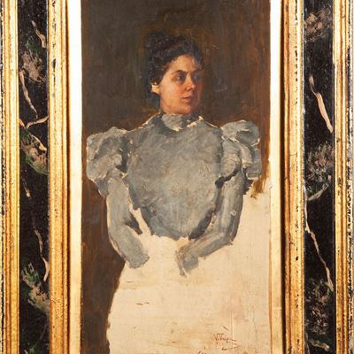 Ritratto Non Finito di Giovane Donna con Abito Azzurro