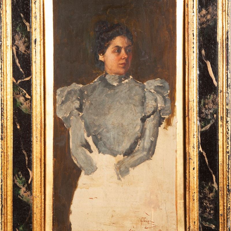 Vincenzo Volpe - Ritratto Non Finito di Giovane Donna con Abito Azzurro