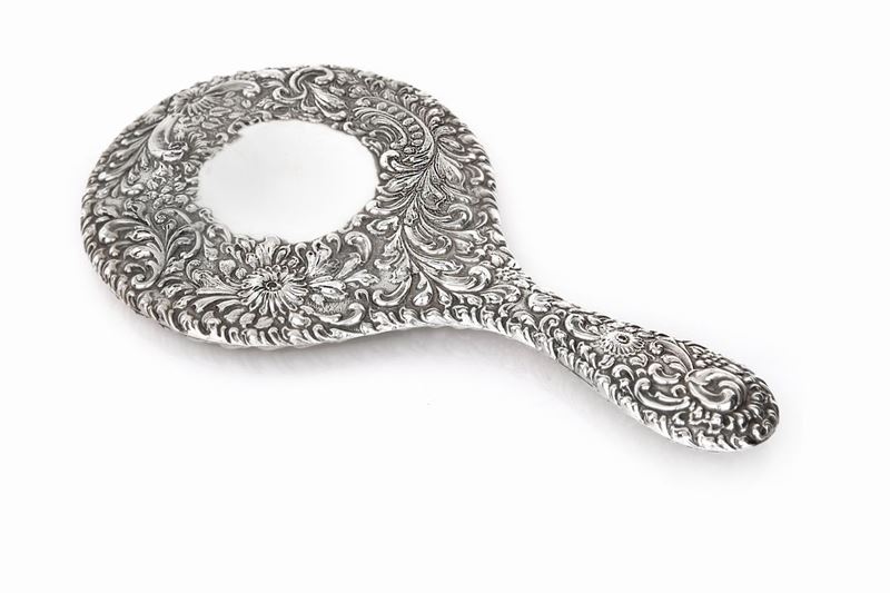 Specchio da Toletta in Argento, Birmingham 1904, Argentiere William Devenport