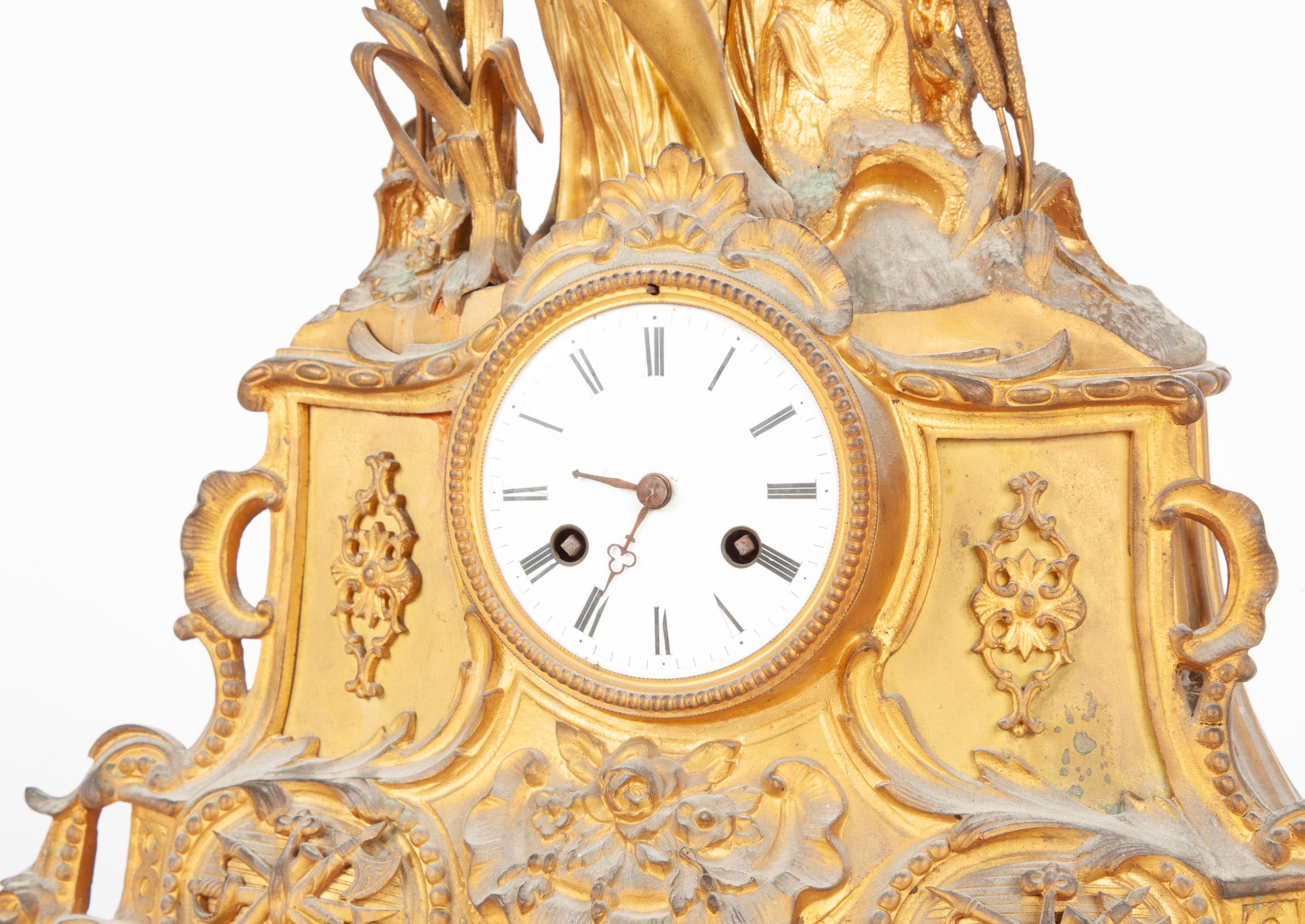 Orologio da Camino in Metallo Dorato, XIX Secolo