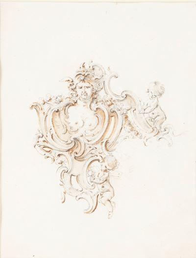 Studio preparatorio per orologio, matita e inchiostro acquerellato su carta