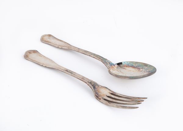 Cucchiaio e forchetta da portata in argento  - Asta Argenti Antichi e da Collezione - Casa d'Aste Arcadia