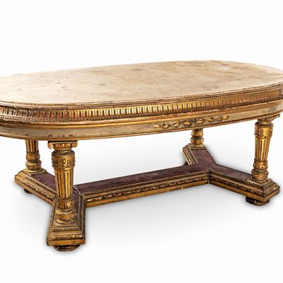 Grande Tavolo Ovale in Legno Laccato e Dorato, XIX Secolo