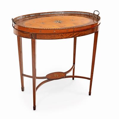 Tavolino Ovale in Satinwood con Piano a Vassoio, Inghilterra, Fine del XIX Secolo