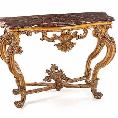 Console Luigi XV in Legno Laccato e Dorato a Mecca