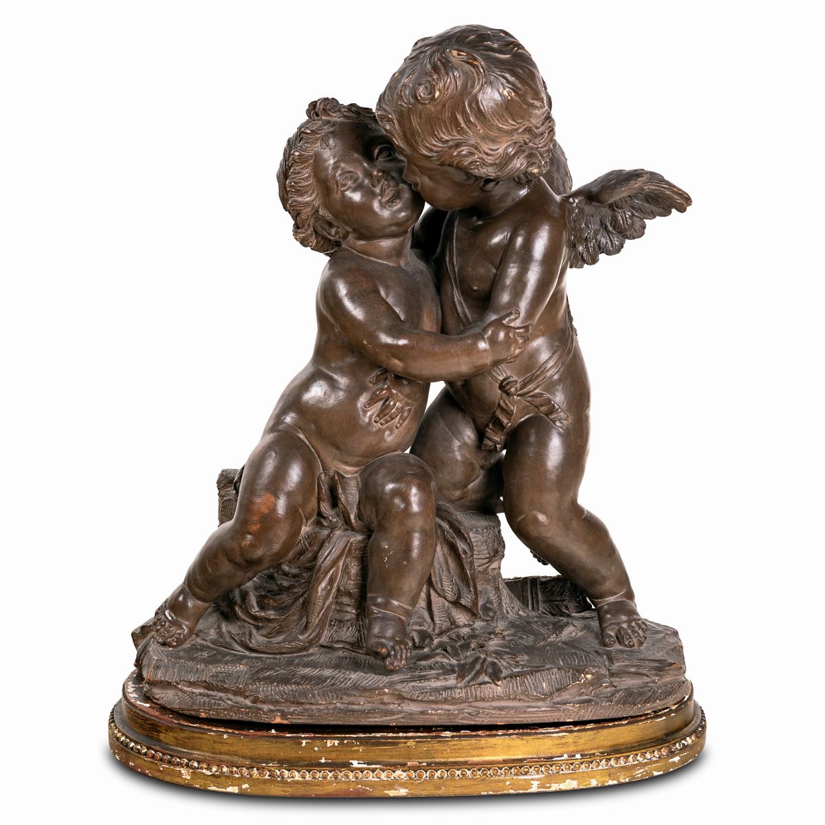 Gruppo in Terracotta con Amore e Psiche Dall'originale di Claude-augustin Cayot, Francia, XIX Sec...