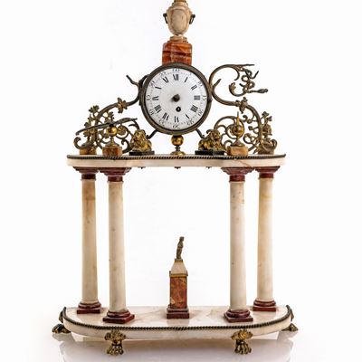 Piccolo Orologio da Camino in Marmo Bianco, XIX Secolo