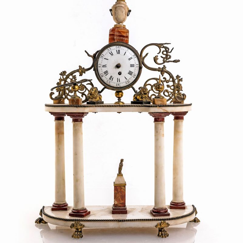 Piccolo Orologio da Camino in Marmo Bianco, XIX Secolo
