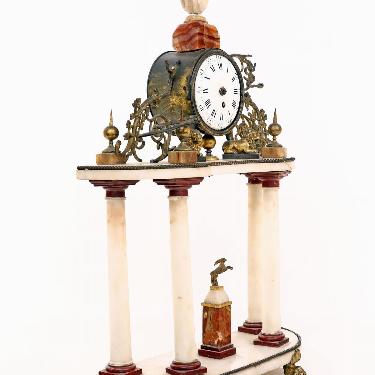 Piccolo Orologio da Camino in Marmo Bianco, XIX Secolo