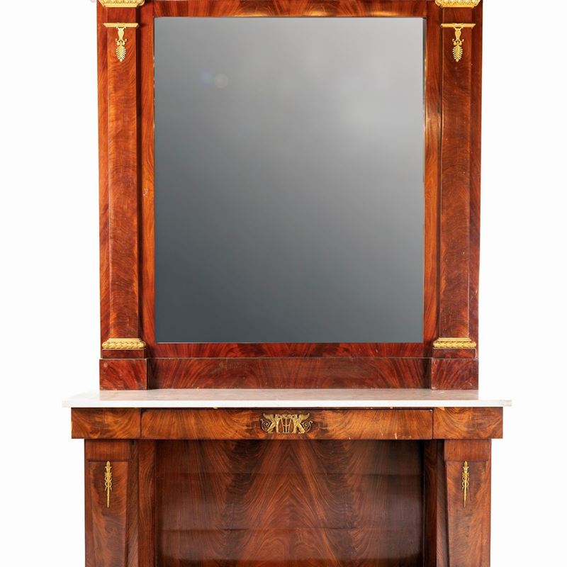 Console con Specchiera in Mogano D'epoca Impero