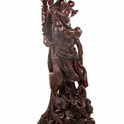 Grande Figura di Guanyin in Legno Scuro, Cina, Dinastia Qing, XIX Secolo
