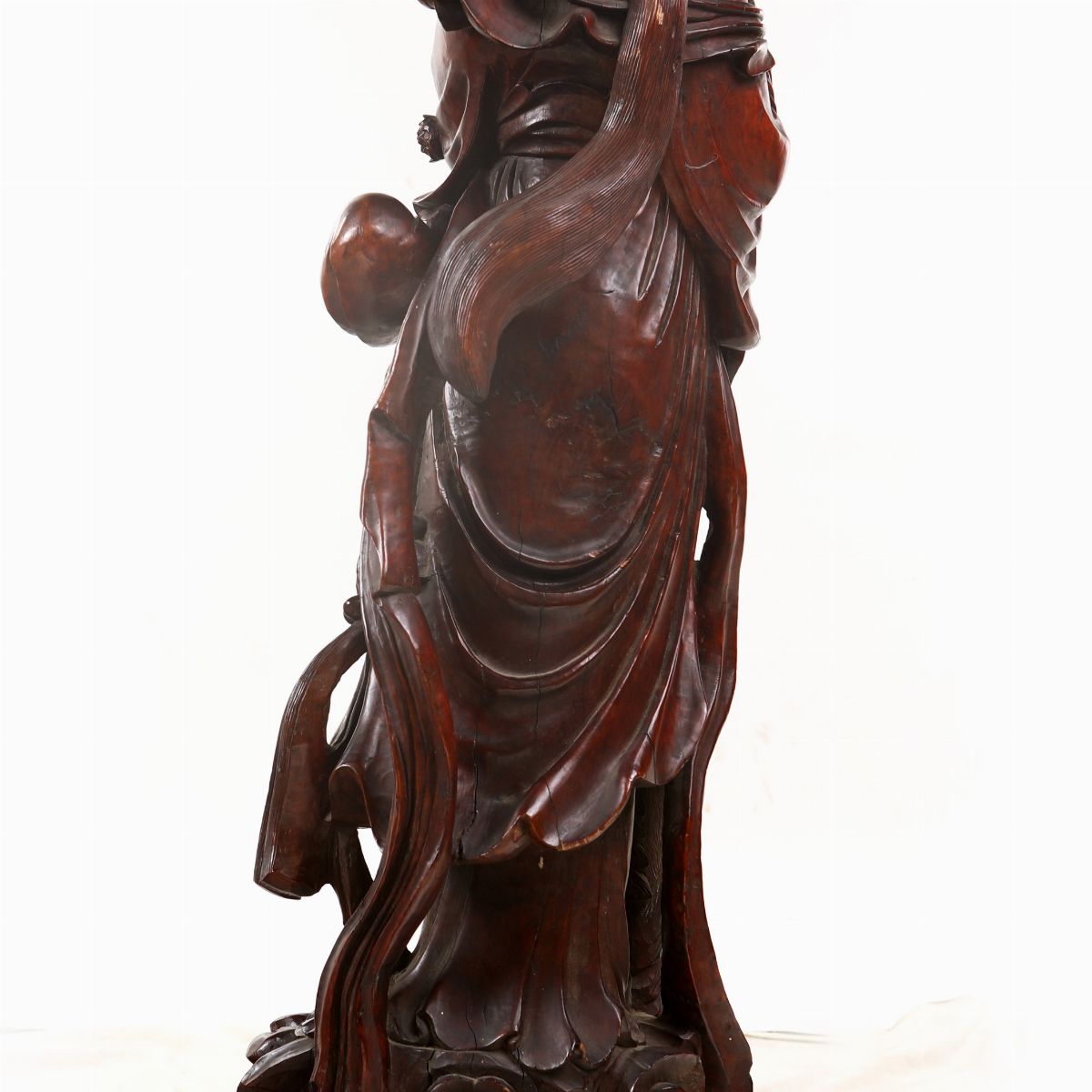 Grande Figura di Guanyin in Legno Scuro, Cina, Dinastia Qing, XIX Secolo