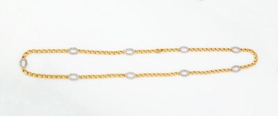 Collana Grumetta in Oro Giallo e Ovali in Oro Bianco e Brillanti