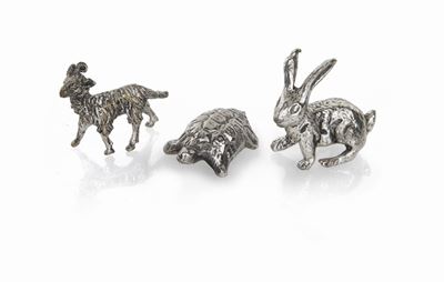 Tre Miniature in Argento Raffiguranti Animali