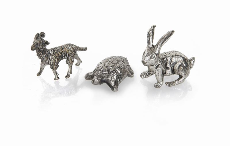 Tre Miniature in Argento Raffiguranti Animali