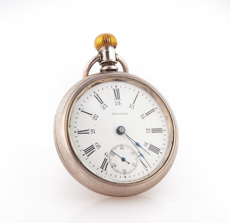 American Waltham Watch Co. - Orologio da Tasca da Uomo in Acciaio. Movimento a Vista Lavorato a G...