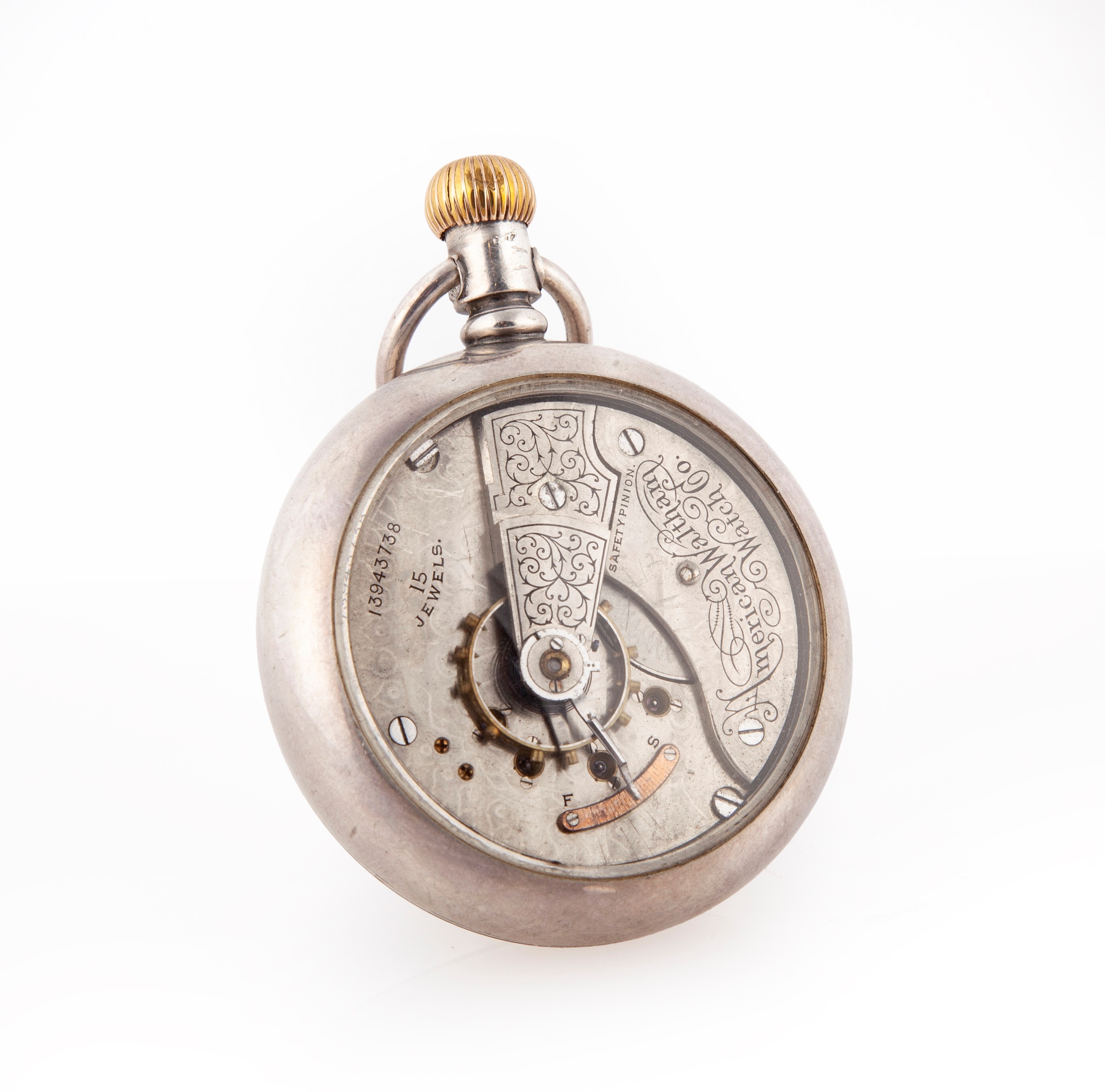 American Waltham Watch Co. - Orologio da Tasca da Uomo in Acciaio. Movimento a Vista Lavorato a G...