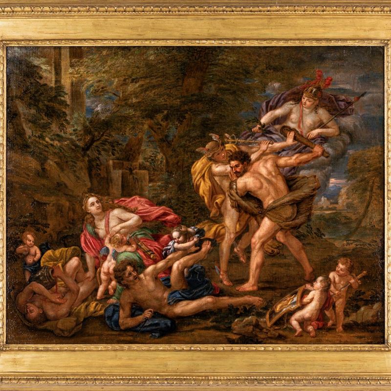Scuola Romana del XVIII Secolo - Minerva Incorona Ercole Accompagnato da Mercurio