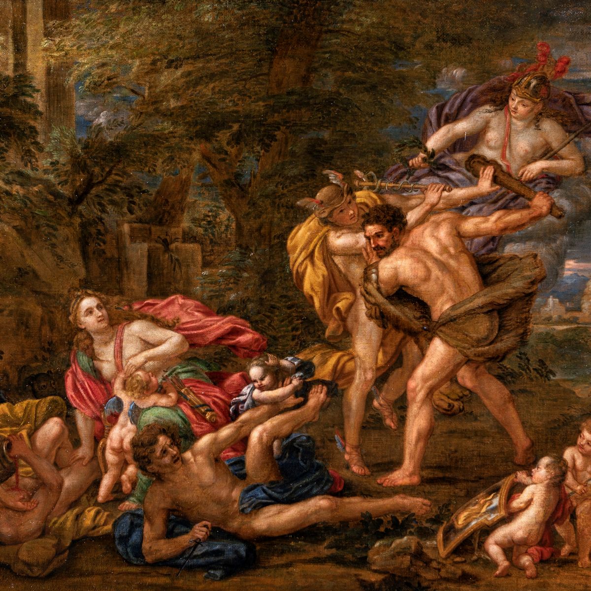 Scuola Romana del XVIII Secolo - Minerva Incorona Ercole Accompagnato da Mercurio