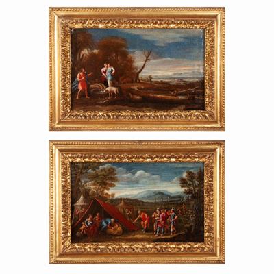 A) Paesaggio con San Giovanni Battista B) Paesaggio con Accampamento Militare