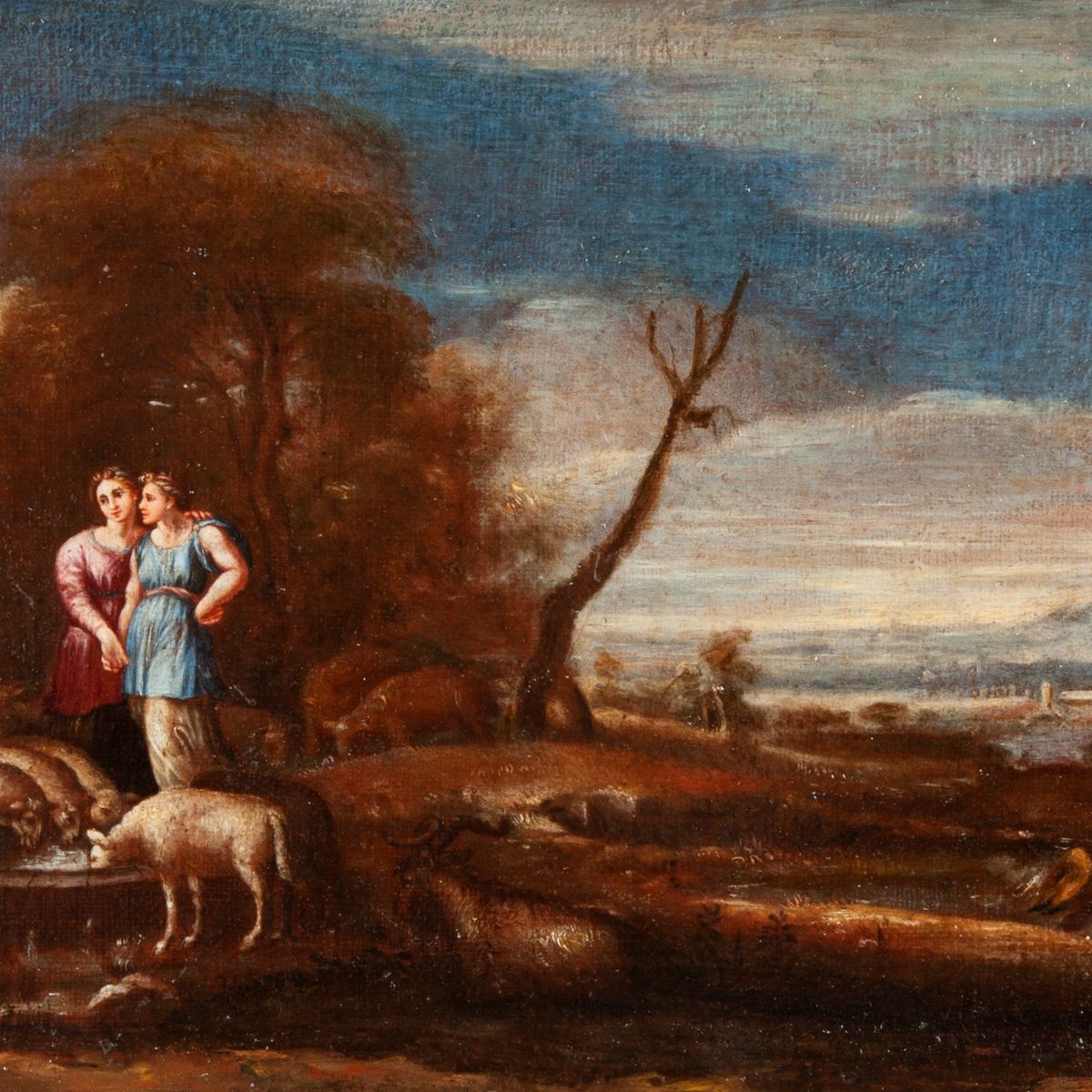 Scuola Fiamminga del XVII Secolo - A) Paesaggio con San Giovanni Battista B) Paesaggio con Accamp...