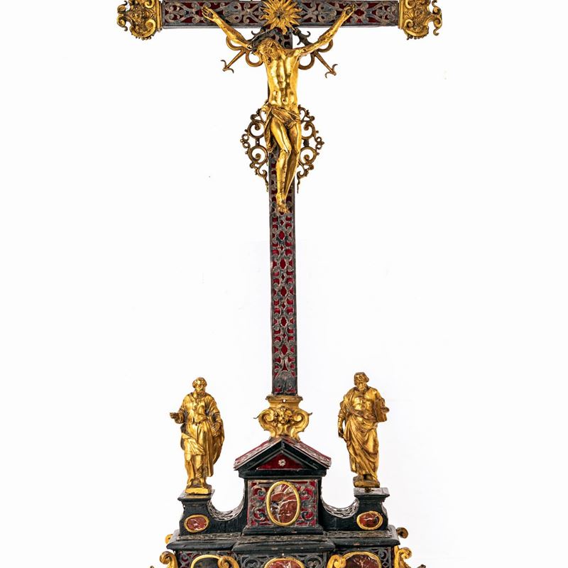 Giovanni Francesco Susini (bottega Di) - Crocifisso da Altare in Bronzo Dorato, Rame Argentato e ...