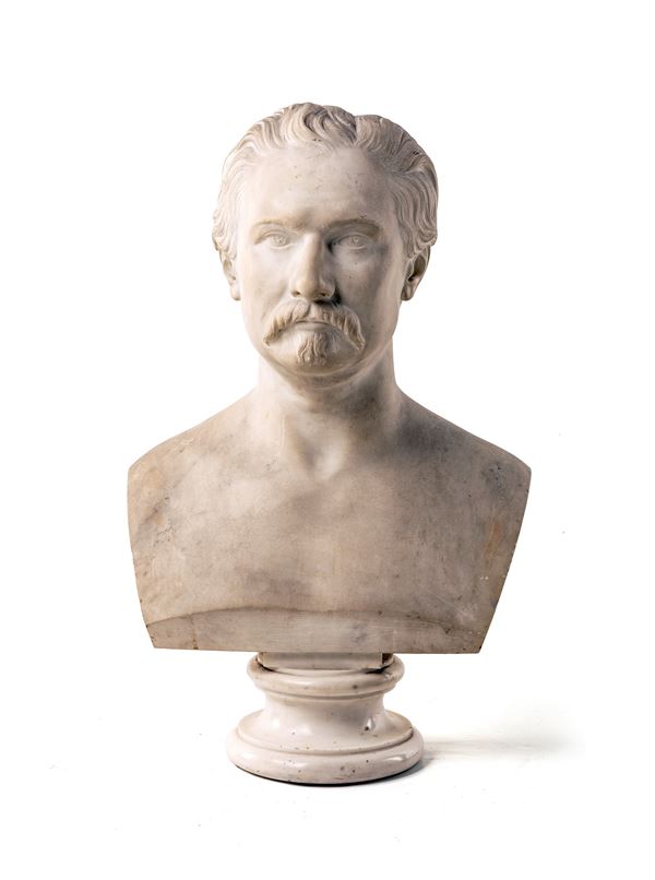 Luigi Bienaim&#233; : Busto di gentiluomo con baffi  - marmo bianco - Asta Antiquariato - Mobili, Sculture e Oggetti d'Arte. - Casa d'Aste Arcadia