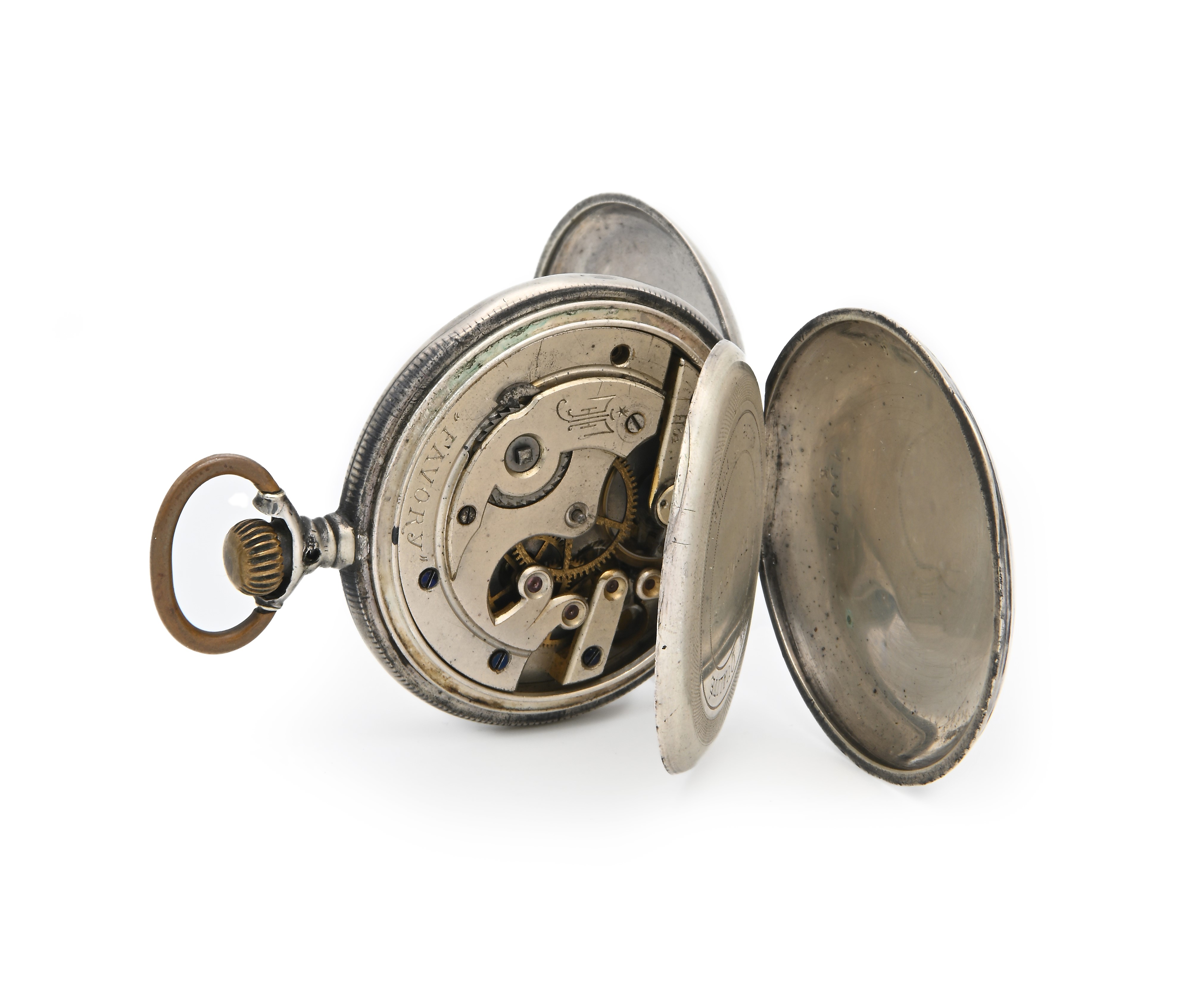 Favory - Orologio da tasca a savonette remontoir da uomo in metallo argentato. Scappamento ad anc...