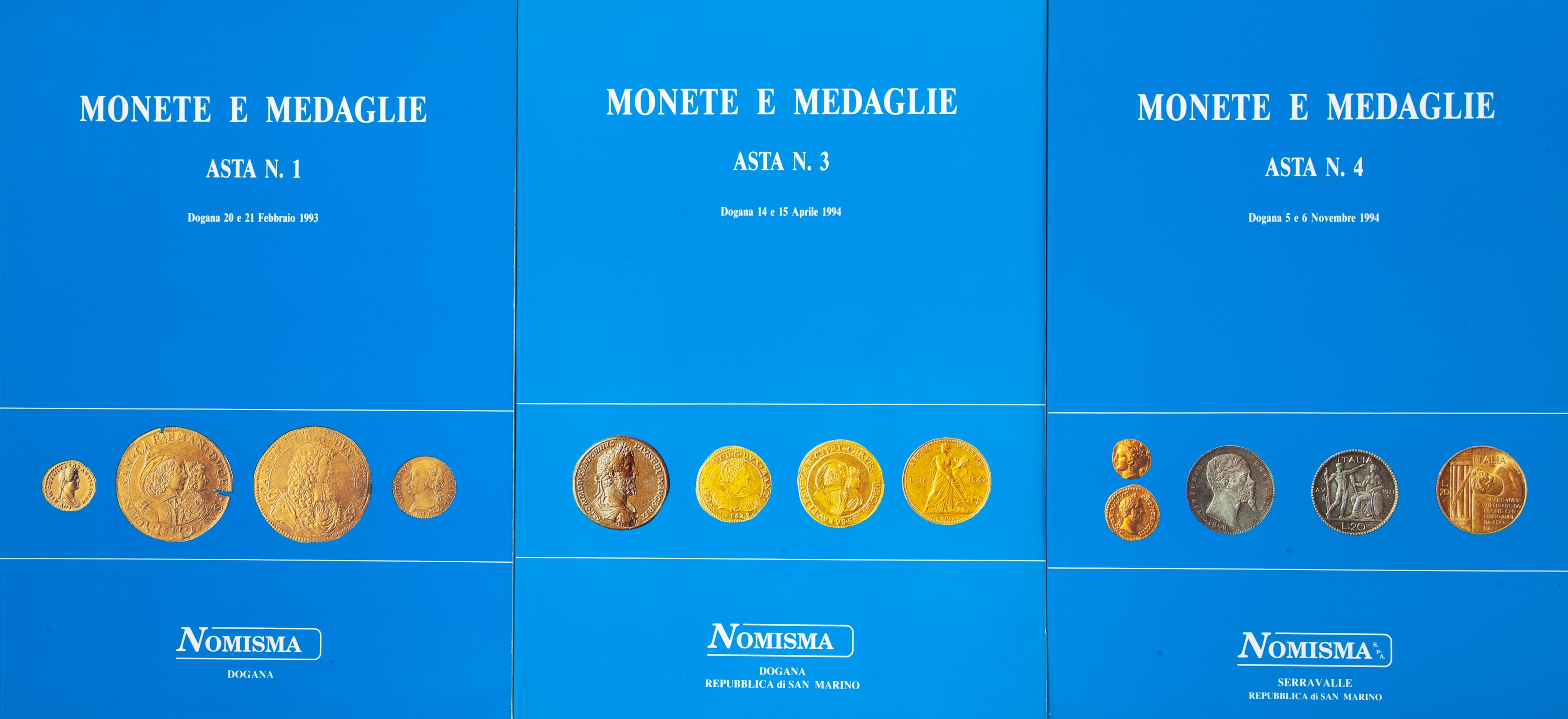Cataloghi d’asta Nomisma San Marino, sette volumi (Asta 1, 3, 4, 40, 43, 45, 48)