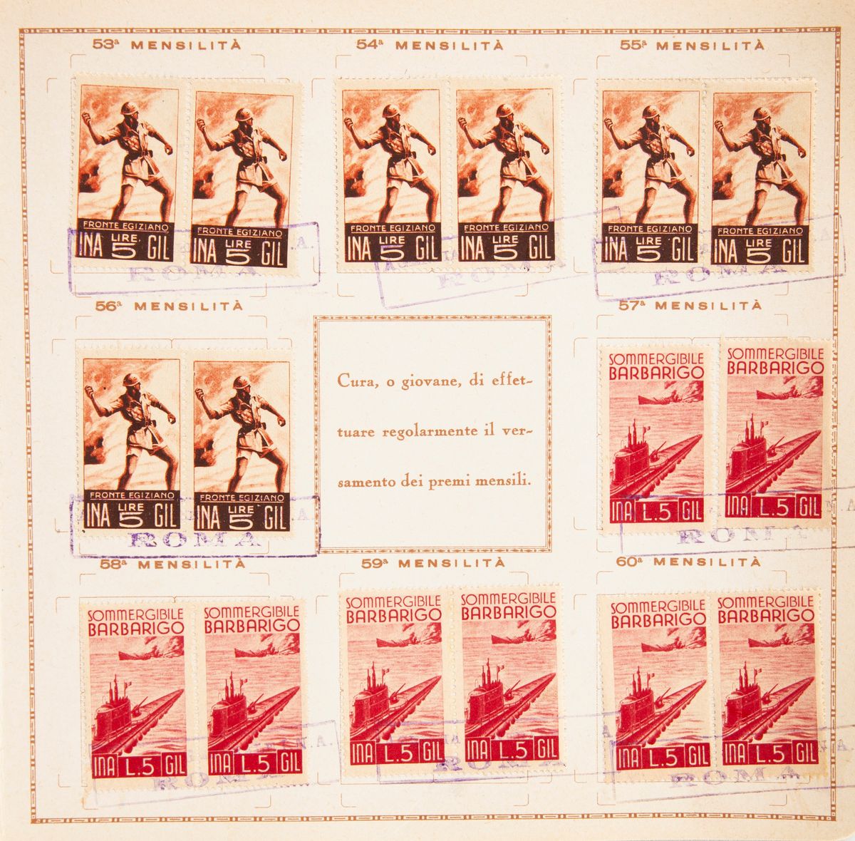 Istituto Nazionale delle Assicurazioni - Polizza del Balilla 1938. Completa di Polizza ed Album c...