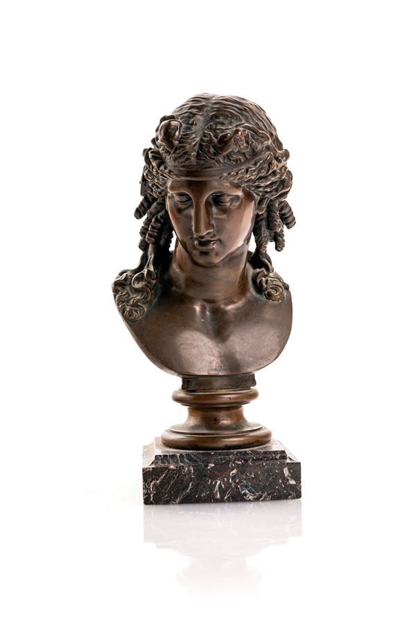 Achille Collas - Busto di Arianna in bronzo brunito, fonderia Ferdinand Barbedienne, seconda metà del XIX secolo