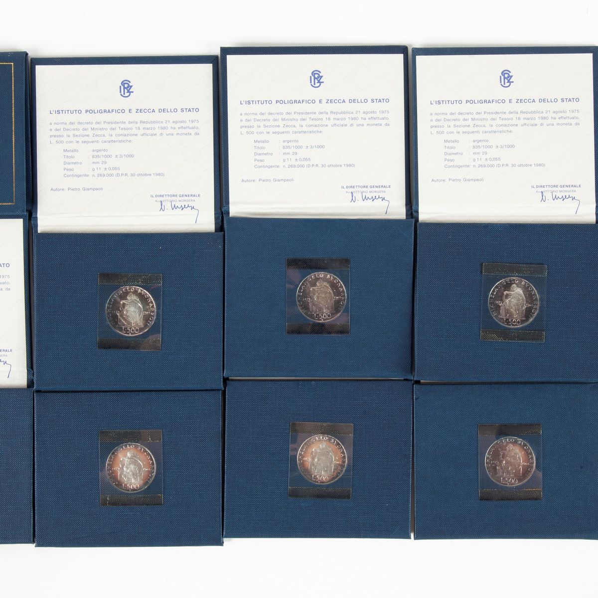 Lotto 10 Confezioni: 8 da 500 Lire del 1975 Michelangelo Buonarroti Repubblica Italiana; 1 da 500...