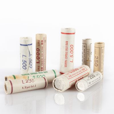Lotto di 9 Rotolini da 50 Monete della Tesoreria Generale dello Stato: 100 Lire 1976; 100 Lire Ma...