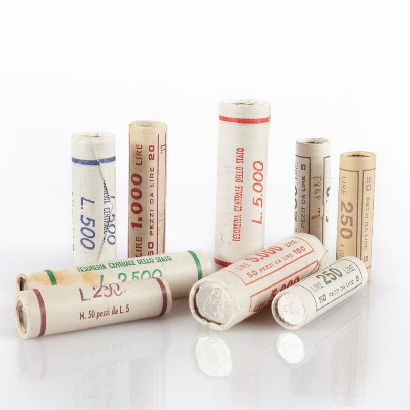Lotto di 9 Rotolini da 50 Monete della Tesoreria Generale dello Stato: 100 Lire 1976; 100 Lire Ma...
