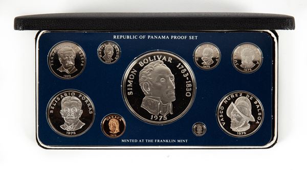 Serie divisionale completa di 9 monete proof: 20, 5, 1 Balboas, 50, 20, 10, 5, 2,5 e 1 Cts 1975 Repubblica di Panama