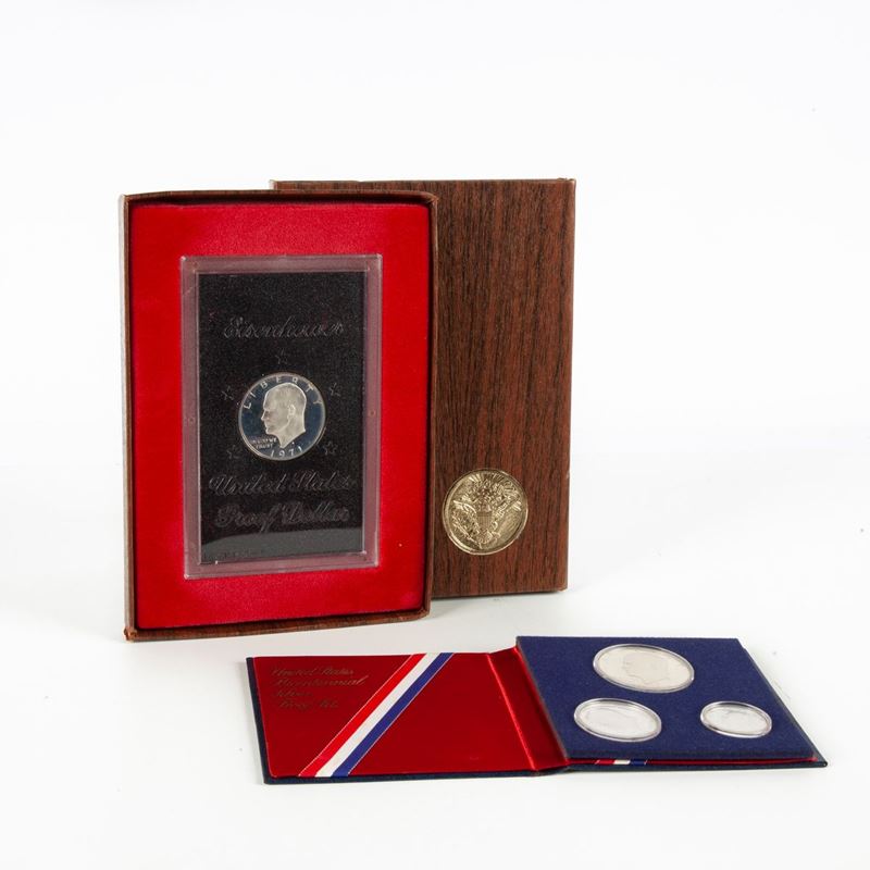 Lotto 4 Monete Usa: Bicentennial Silver Proof Set 1 Dollaro, 1/2 Dollaro, 1/4 Dollaro 1976; 1 Dol...