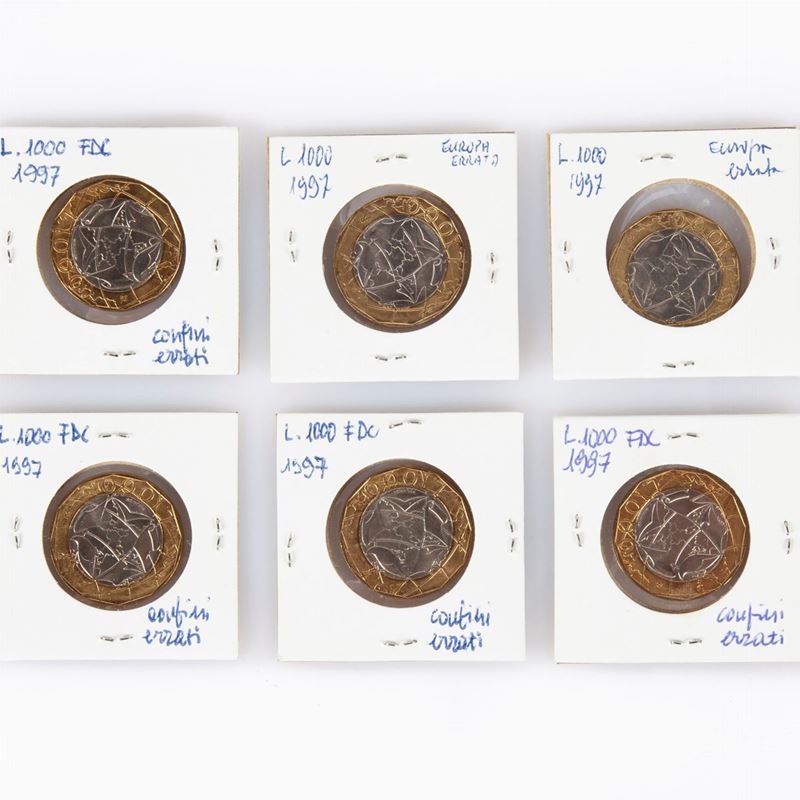 Lotto 10 Monete da 1.000 Lire 1997 con Confini Errati Dell'europa