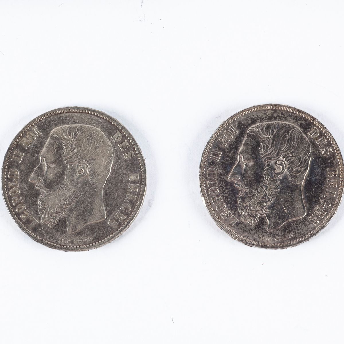 2 Monete 5 Franchi 1868, 1873 Leopoldo II Regno del Belgio