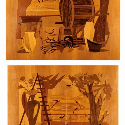 Coppia di Tarsie Lignee, 1950 Circa