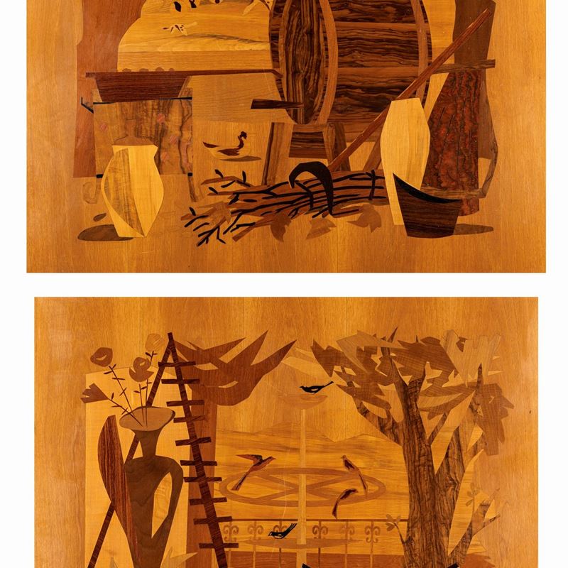 Coppia di Tarsie Lignee, 1950 Circa