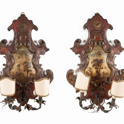 Coppia di Applique in Legno Dipinto, Inizi del XIX Secolo