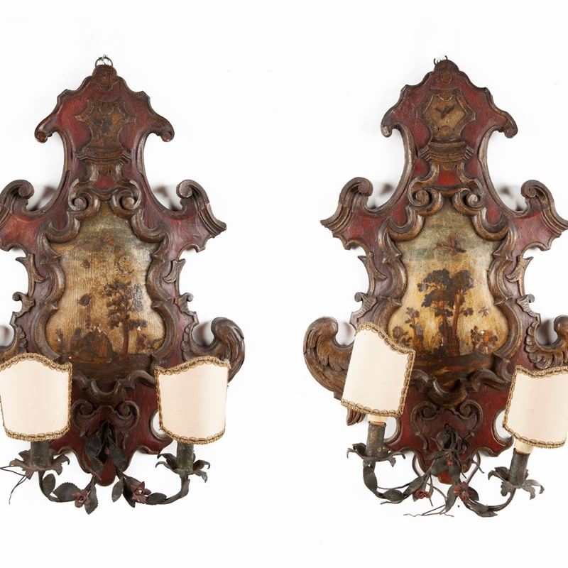 Coppia di Applique in Legno Dipinto, Inizi del XIX Secolo