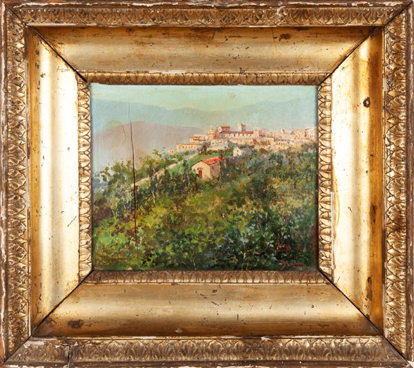 Pittore del XIX secolo - Paesaggio con borgo