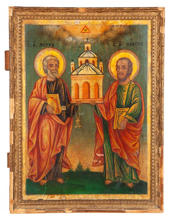 Scuola russa del XIX secolo - Icona raffigurante i Santi Pietro e Paolo