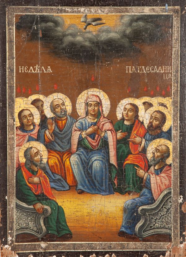 Iconografo russo del XIX secolo - Icona raffigurante la Pentecoste