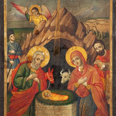 Icona Raffigurante Natività con Angeli