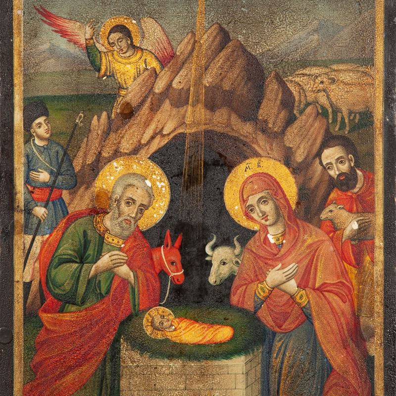 Scuola Russa del XIX Secolo - Icona Raffigurante Natività con Angeli