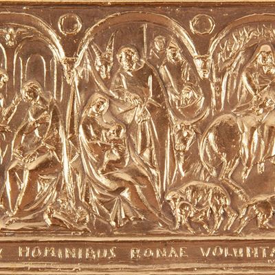 Enrico Manfrini - Placchetta Uniface, Bassorilievo in Bronzo Raffigurante L'annunciazione, la Nat...