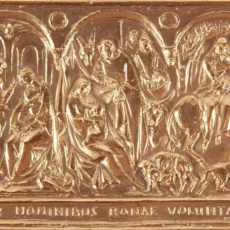 Enrico Manfrini - Placchetta Uniface, Bassorilievo in Bronzo Raffigurante L'annunciazione, la Nat...