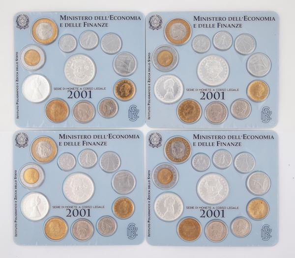 4 Serie Divisionali in Lire 2001 Repubblica Italiana